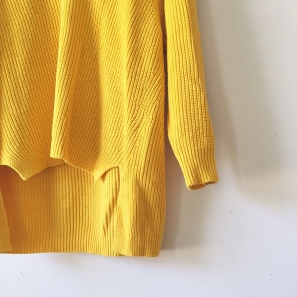 Express Goldenrod Yellow Oversized V Neck High Low Cotton Blend Sweater … - Picture 4 of 9